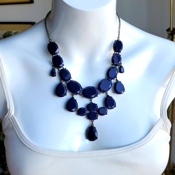 J. Crew navy blue with antique goldtone statement necklace - Picture 5 of 6
